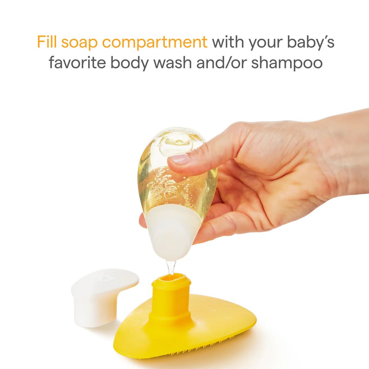 Munchkin Squeeze & Scrub Baby Bath Silicone Brush with Soap Dispenser - Gentle Cleansing Made Simple